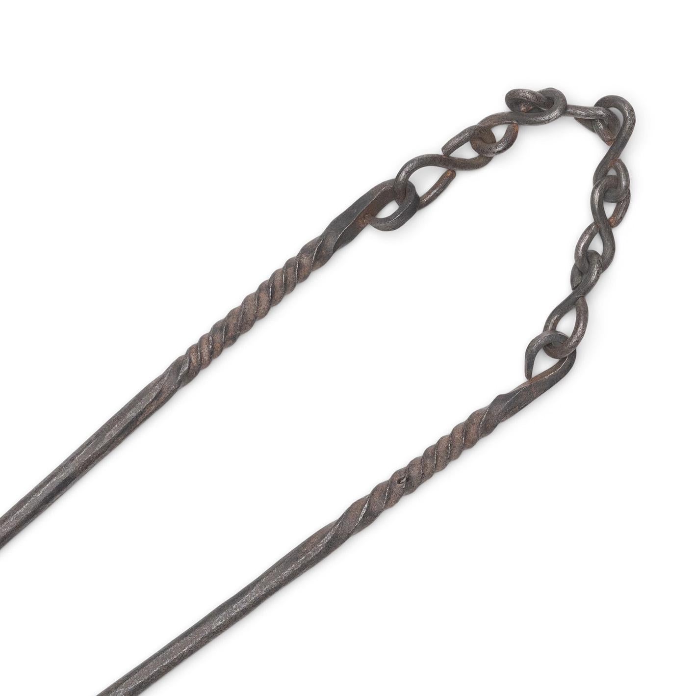 Qing Pair of Chinese Twisted Iron Coal Chopsticks, c. 1900 For Sale