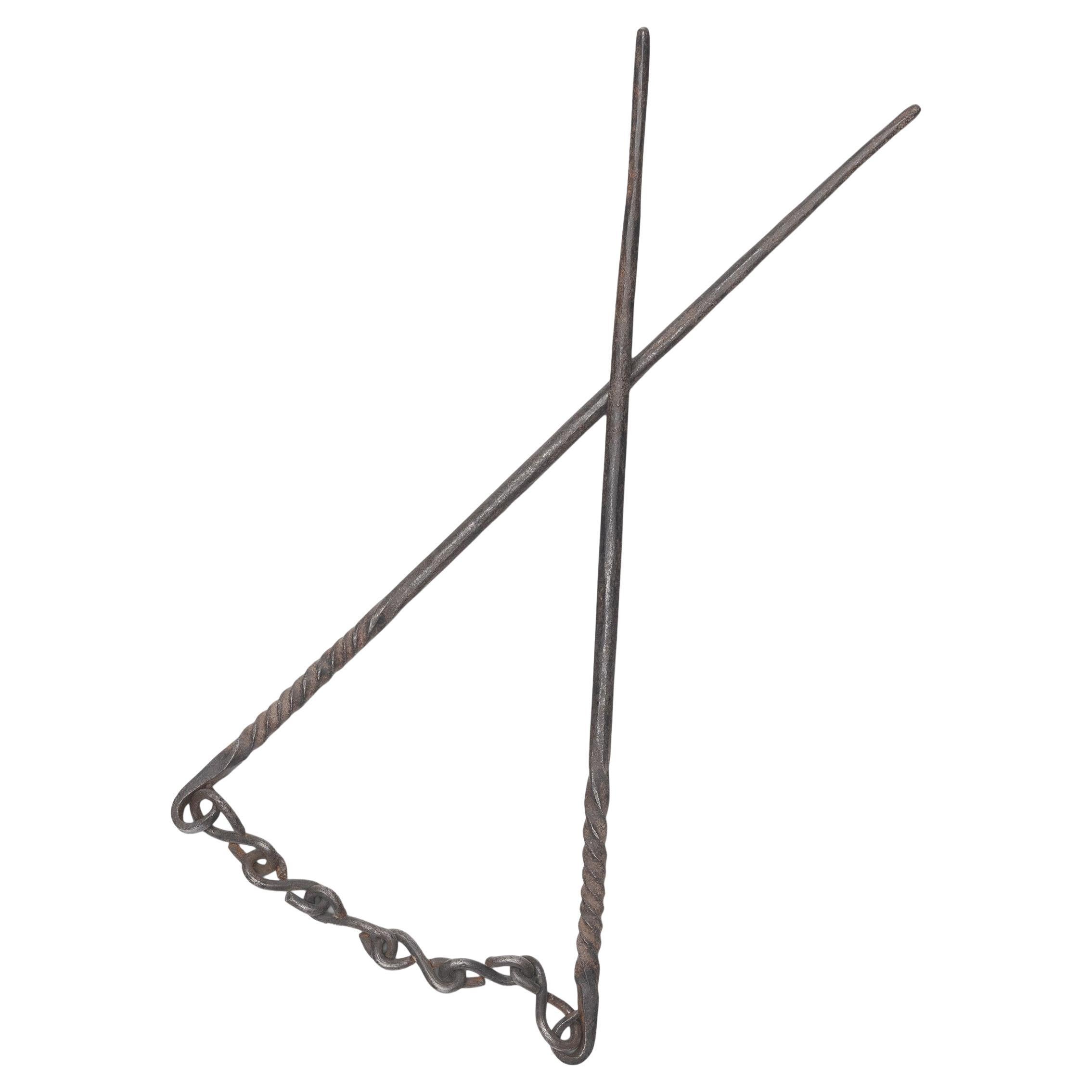 Pair of Chinese Twisted Iron Coal Chopsticks, c. 1900 For Sale