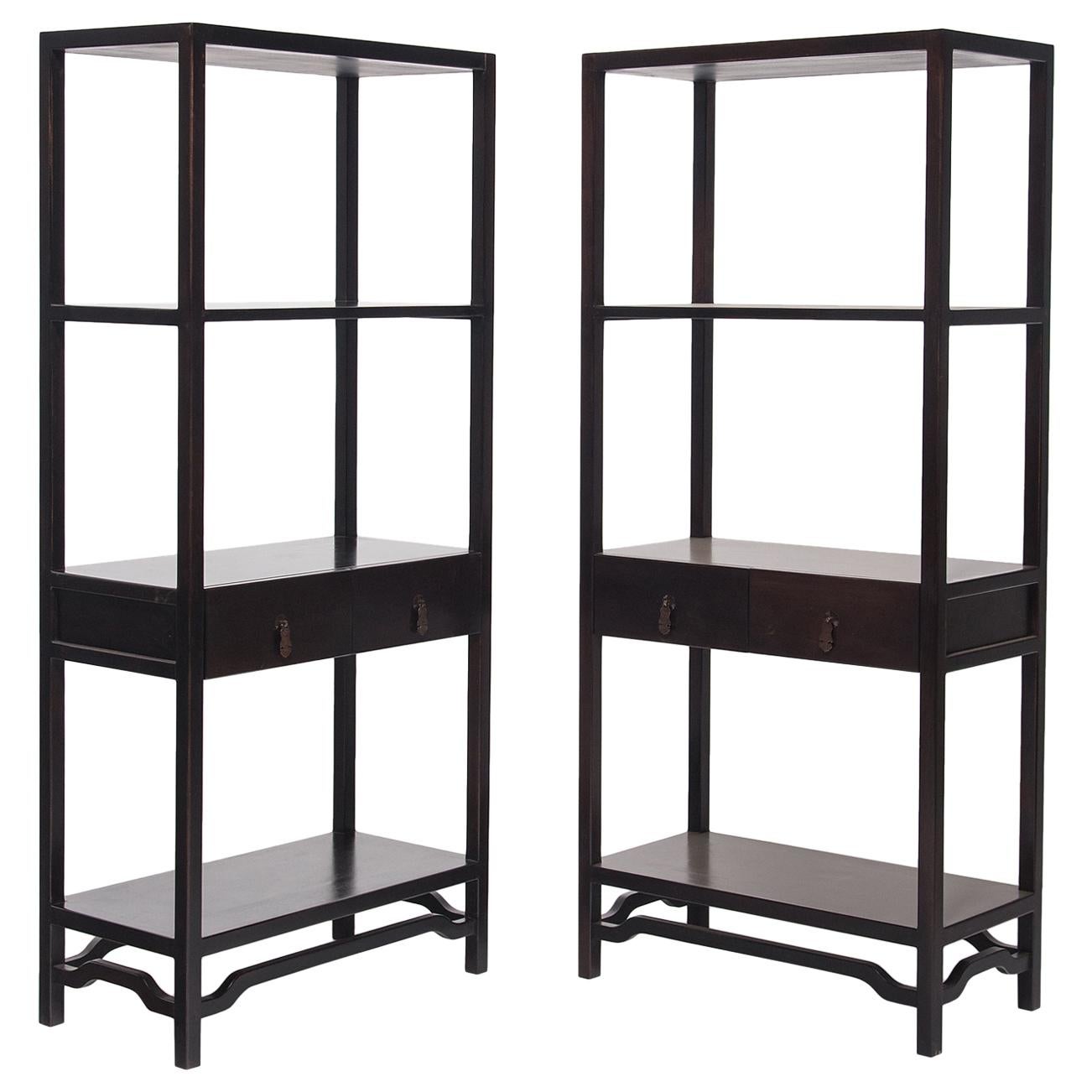 Pair of Chinese Two-Drawer Studio Shelves