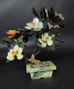 Pair of Chinese Vantage Hard Stone & Jade Carved Flower, #1 Small