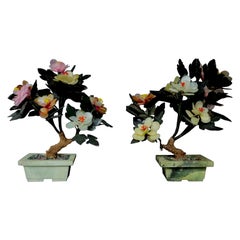 Pair of Chinese Vantage Hard Stone & Jade Carved Flower, #1 Small