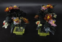 Pair of Chinese Vantage Hard Stone & Jade carved Flower Plants, #2 Small