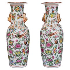 Pair of Chinese Vases in Canton with Birds, XIXth Century