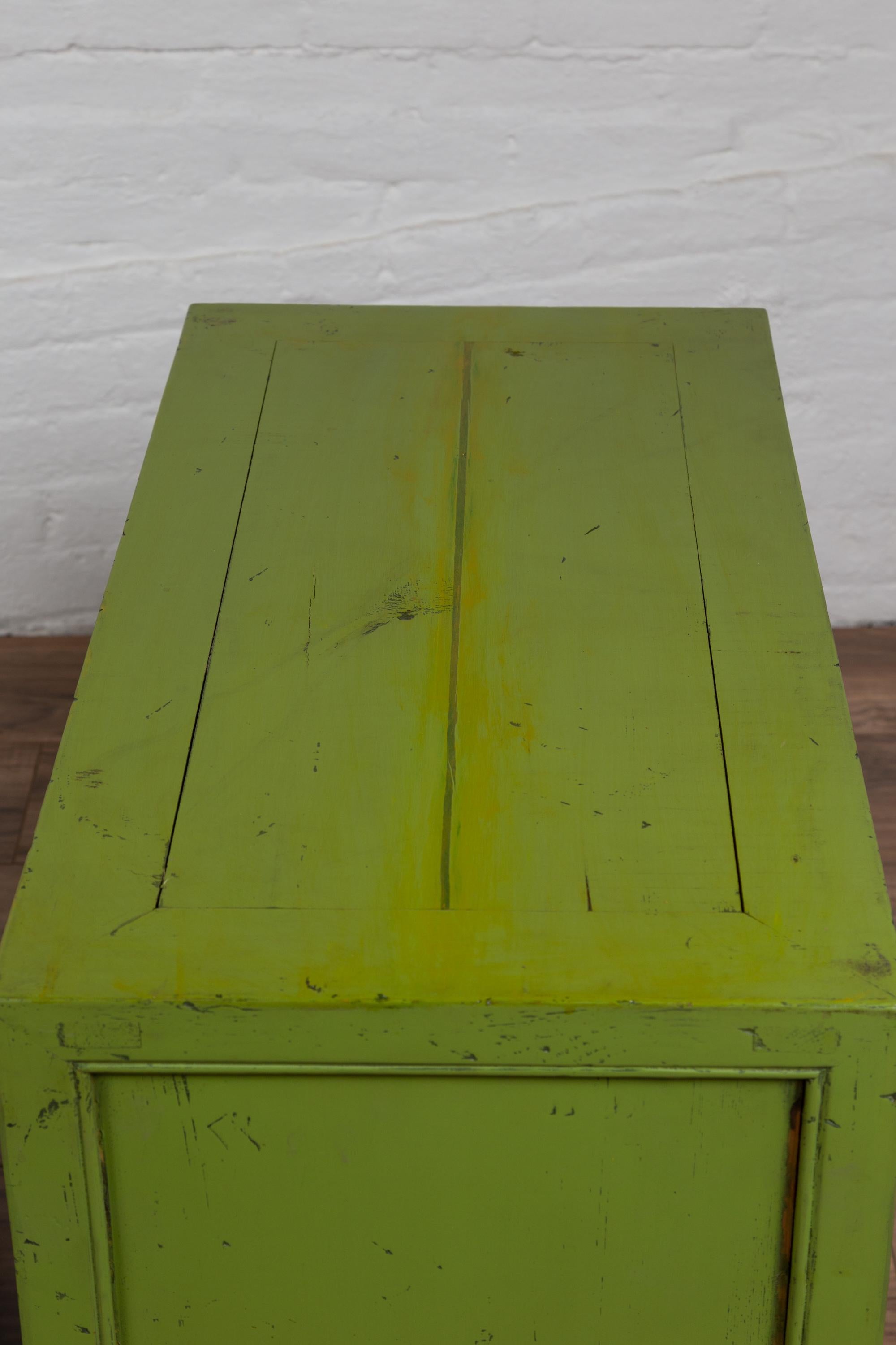 Pair of Chinese Vintage Green Painted Nine-Drawer Apothecary Bedside Chests 7