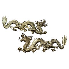Vintage Pair of Chinese Wall Mounted Brass Dragons