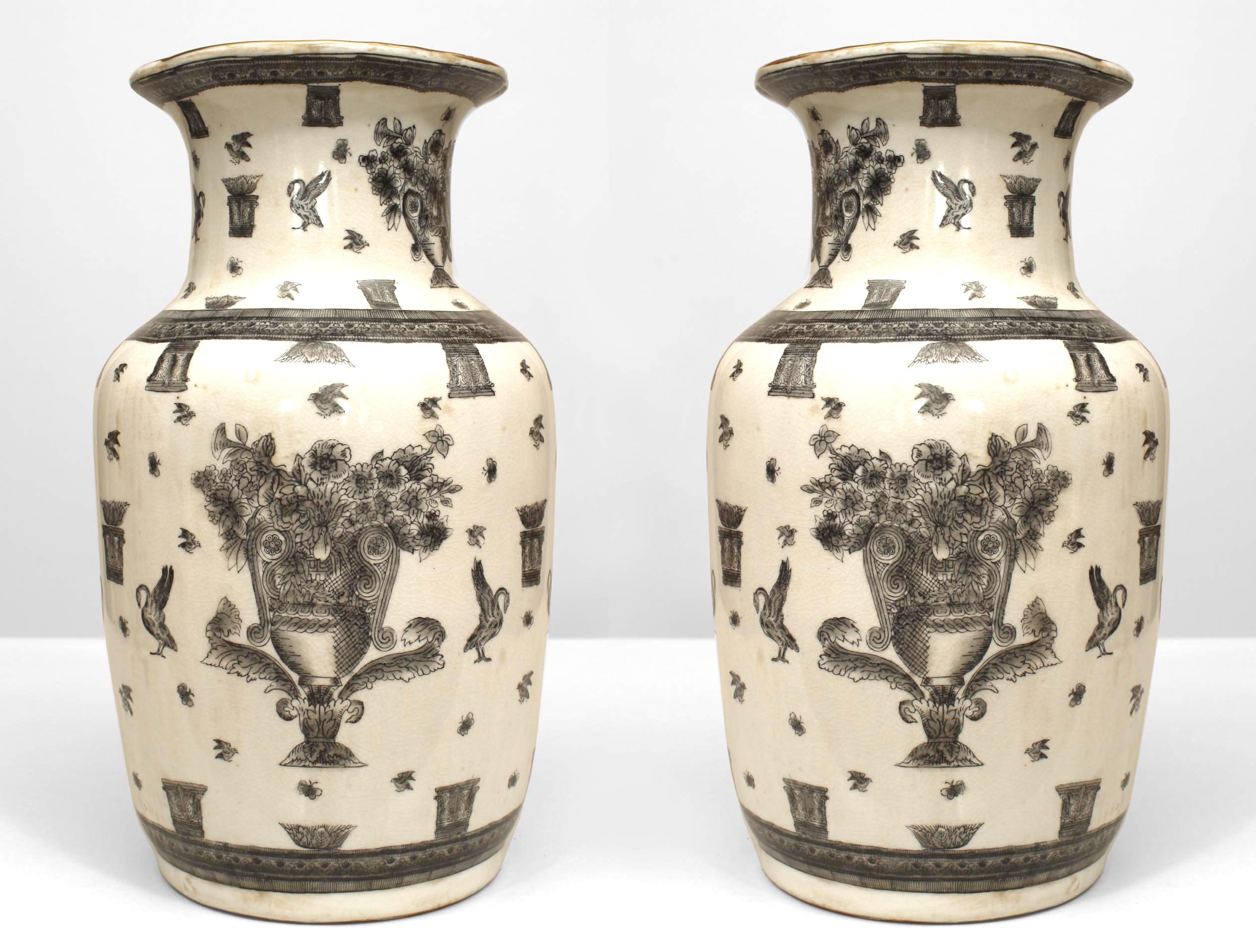 19th Century Pair of Chinese White and Black Porcelain Urns For Sale