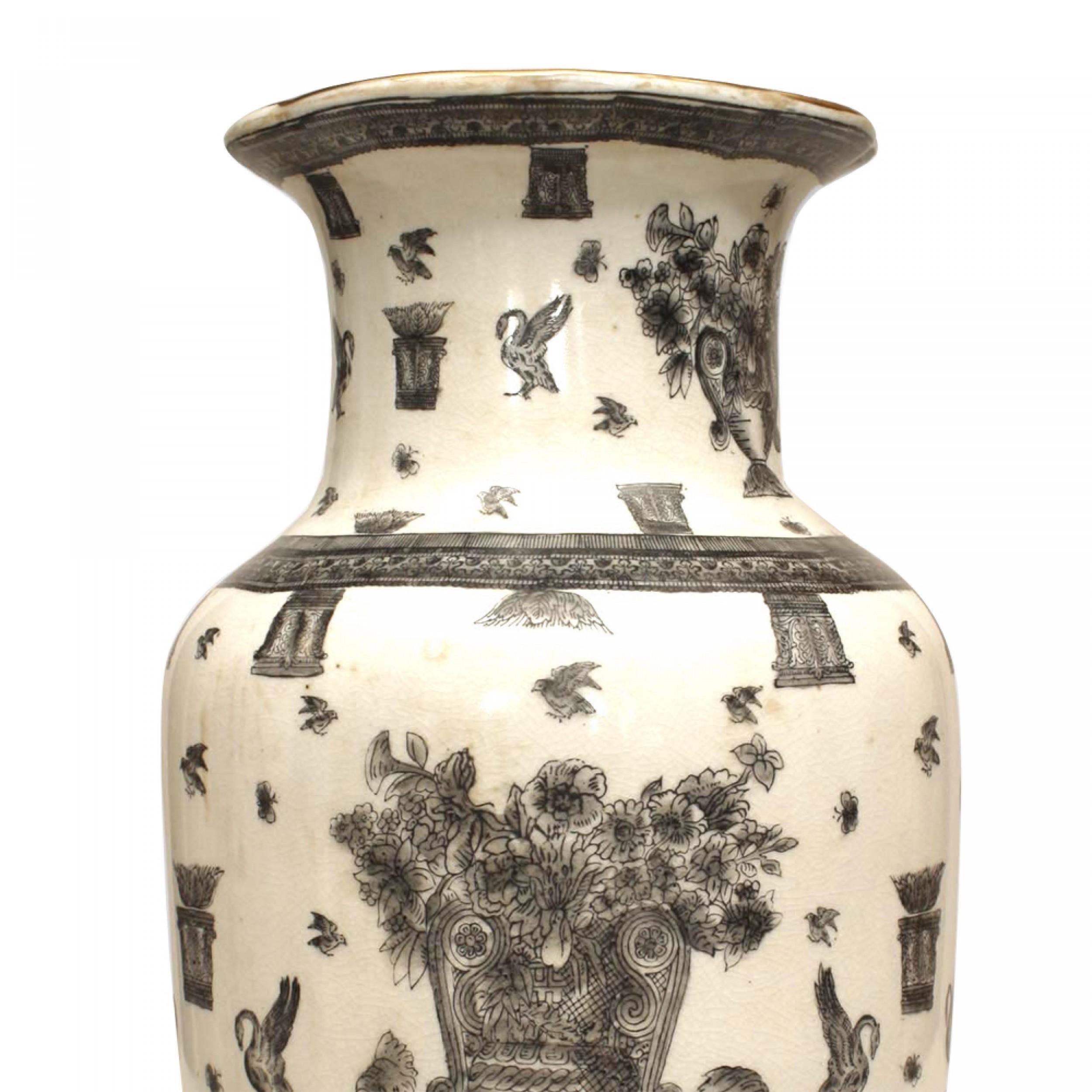 Pair of Chinese White and Black Porcelain Urns For Sale 1