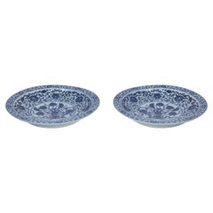 Pair of Chinese White and Blue Floral Decorative Plates