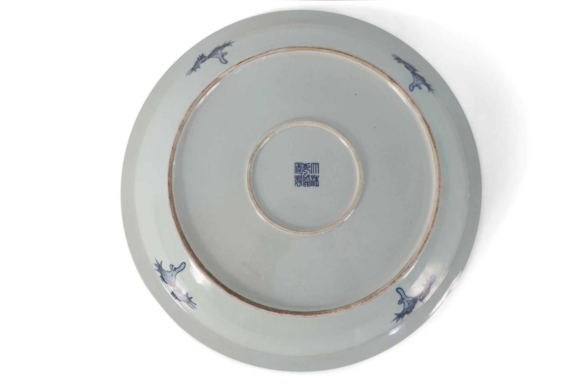 Pair of Chinese White and Blue Peaches Decorative Plates For Sale 2