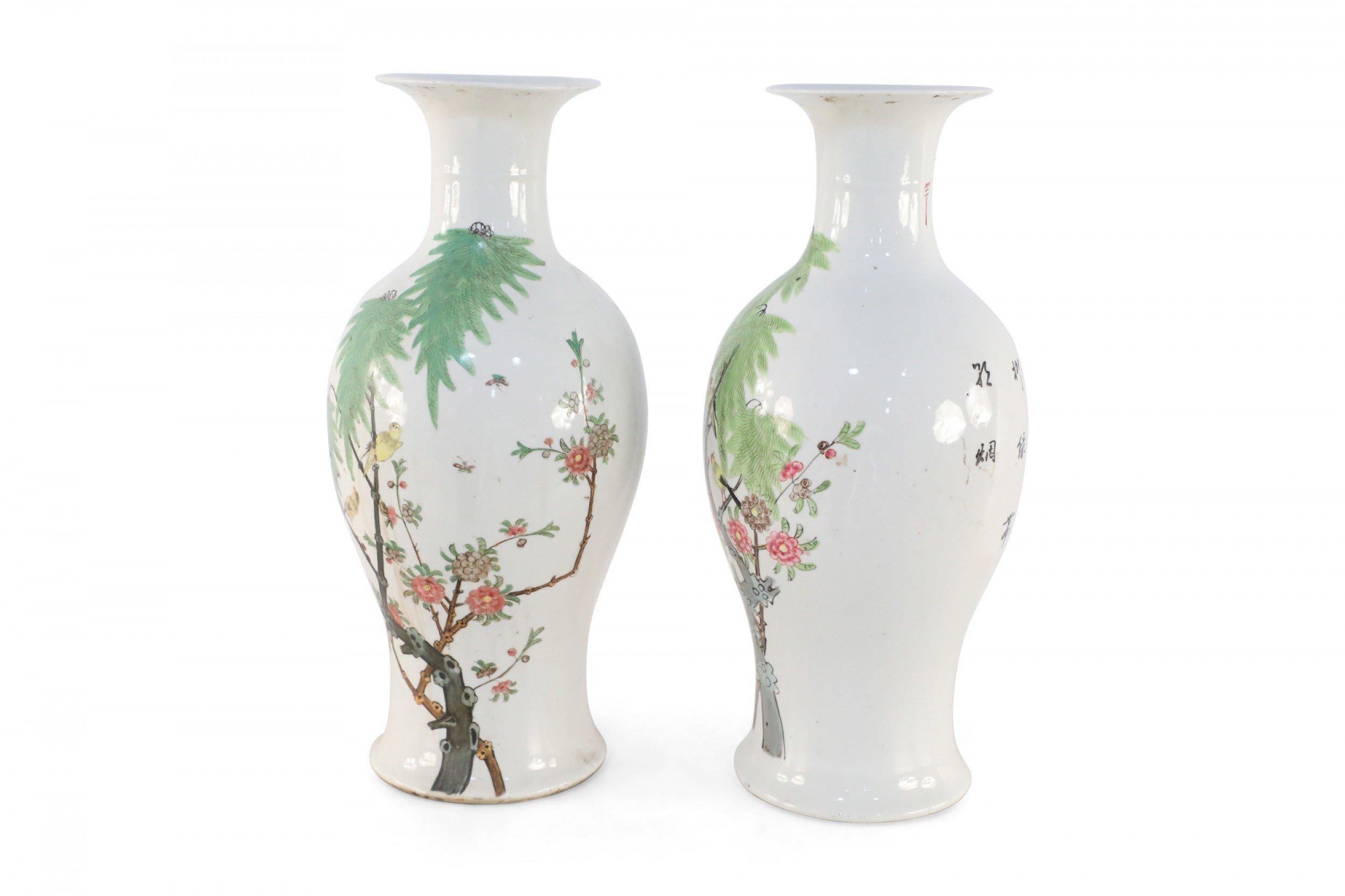Chinese Export Pair of Chinese White and Cherry Blossom Branch Porcelain Urns For Sale