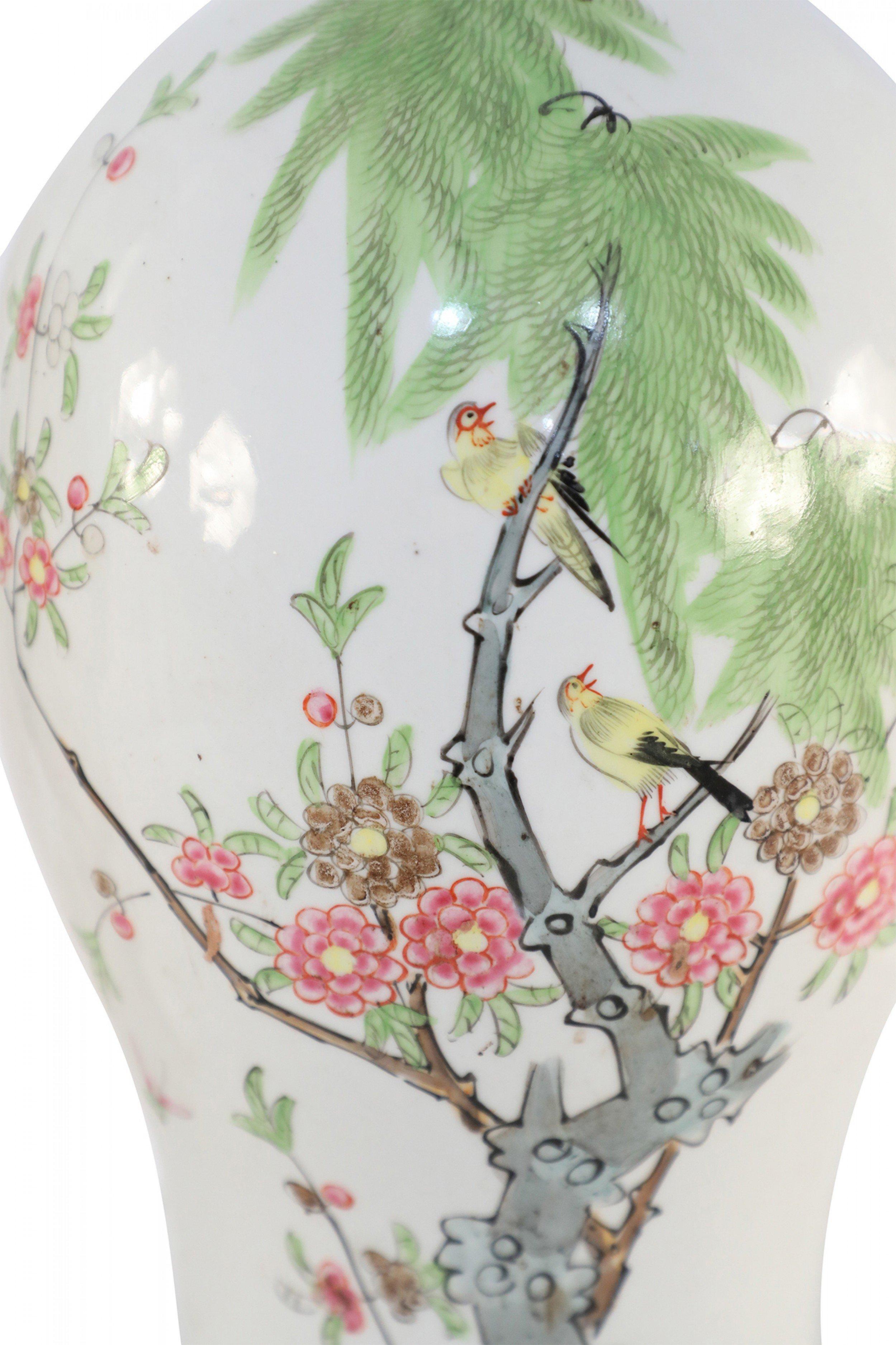 20th Century Pair of Chinese White and Cherry Blossom Branch Porcelain Urns For Sale
