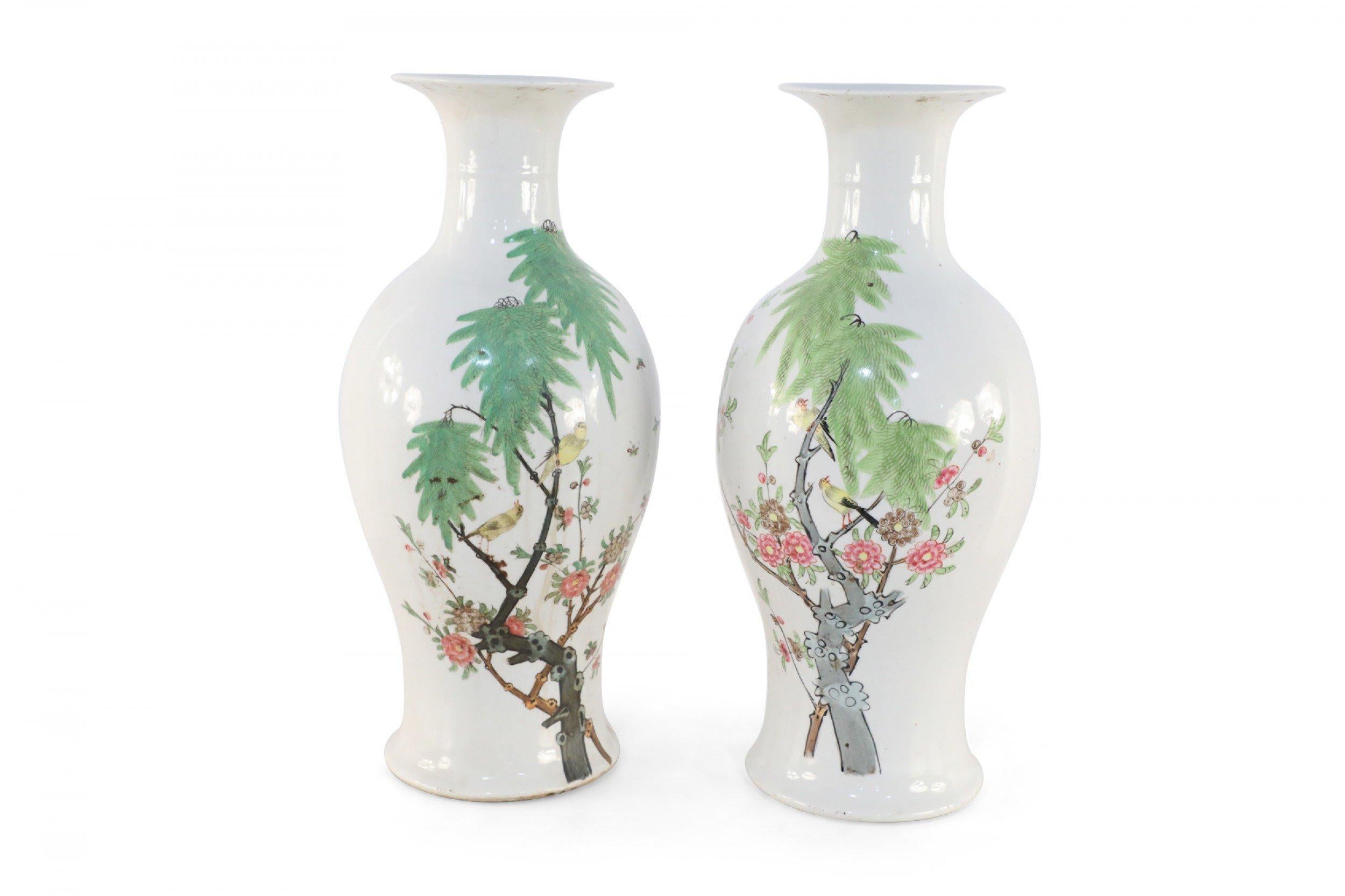 Pair of Chinese White and Cherry Blossom Branch Porcelain Urns For Sale 2