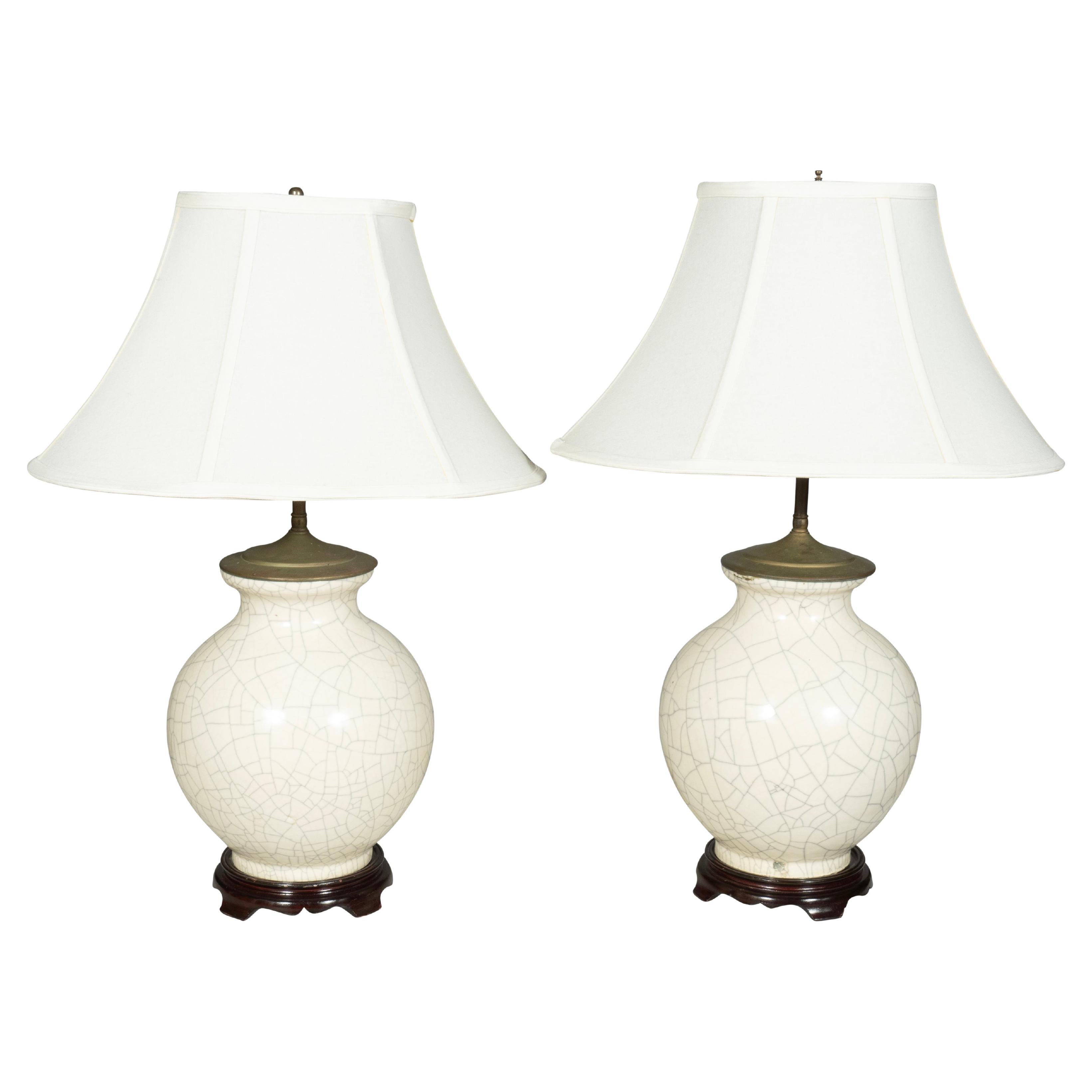 Pair Of Chinese White Crackle Glaze Table Lamps