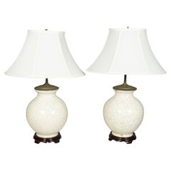 Pair Of Chinese White Crackle Glaze Table Lamps