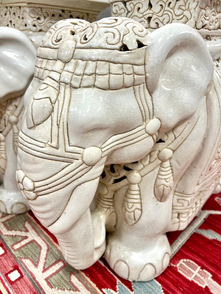 Pair of Chinese White Elephant Ceramic Garden Stools Plant Stands For