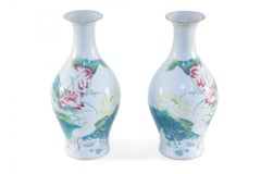 Pair of Chinese White Famille Rose Pear-Shaped Porcelain Vases