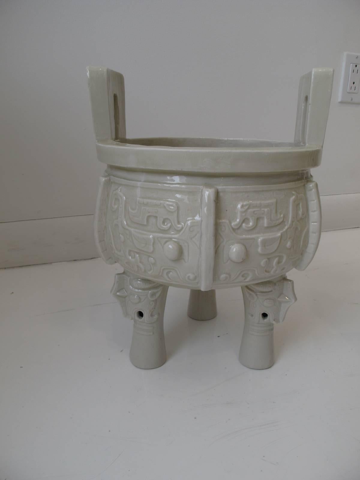 Mid-20th Century Pair of Chinese White Glazed Ceramic Archaistic Style Vessels