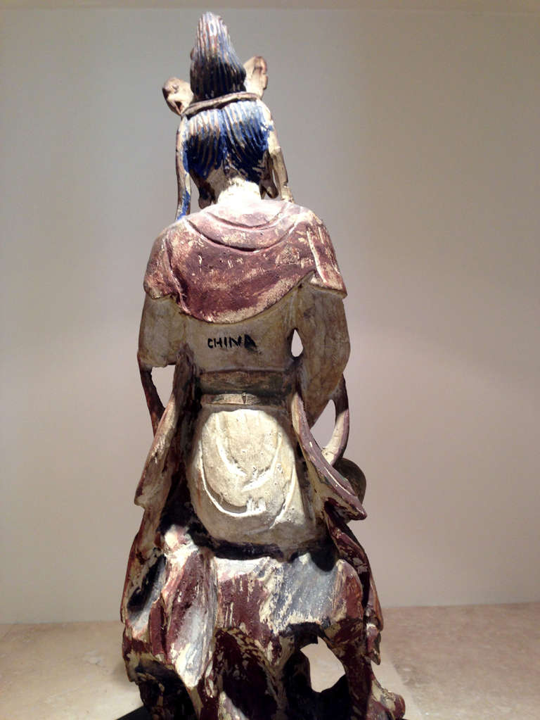 Pair of Chinese Wood Statues of Guanyin For Sale 4