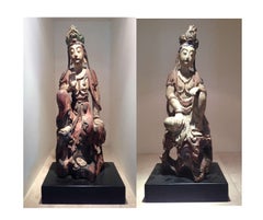 Pair of Chinese Wood Statues of Bodhisattva Buddhism Art