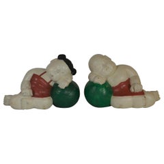 Vintage Pair of Chinese Wooden Sleeping Babies