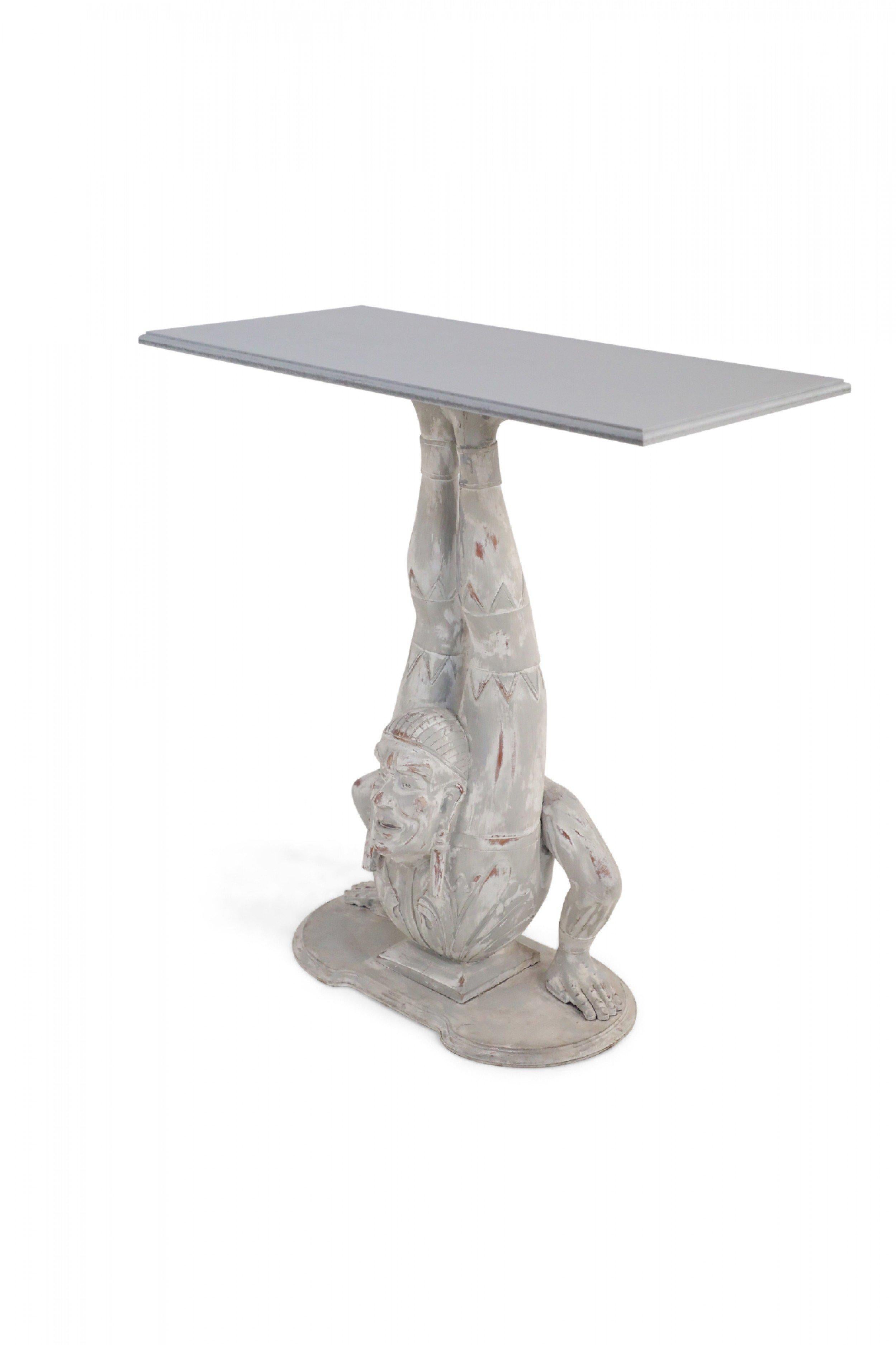 Pair of Chinese Wooden White Painted Contortionist Console Tables For Sale 6