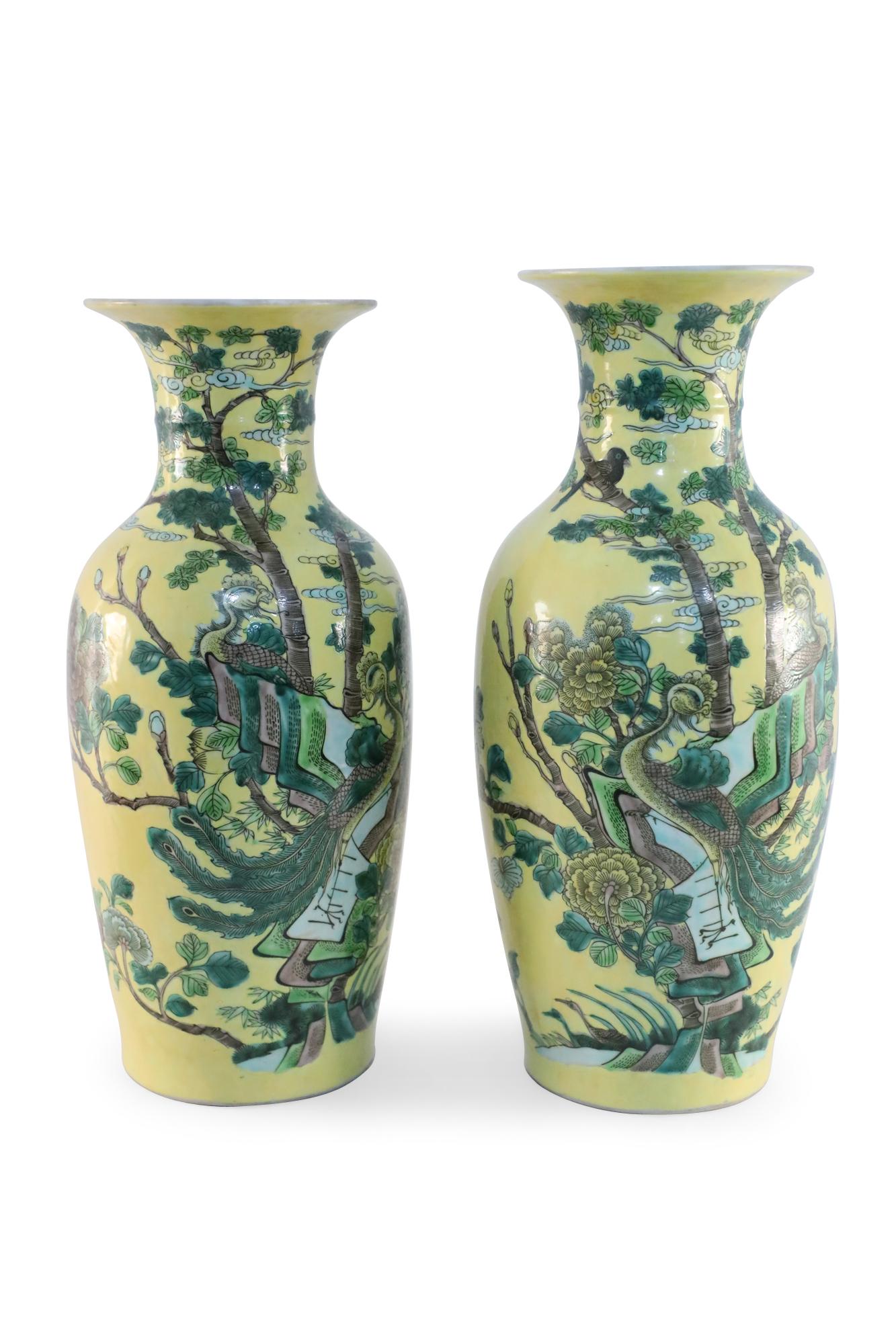 19th Century Pair of Chinese Famille Jaune Porcelain Vases