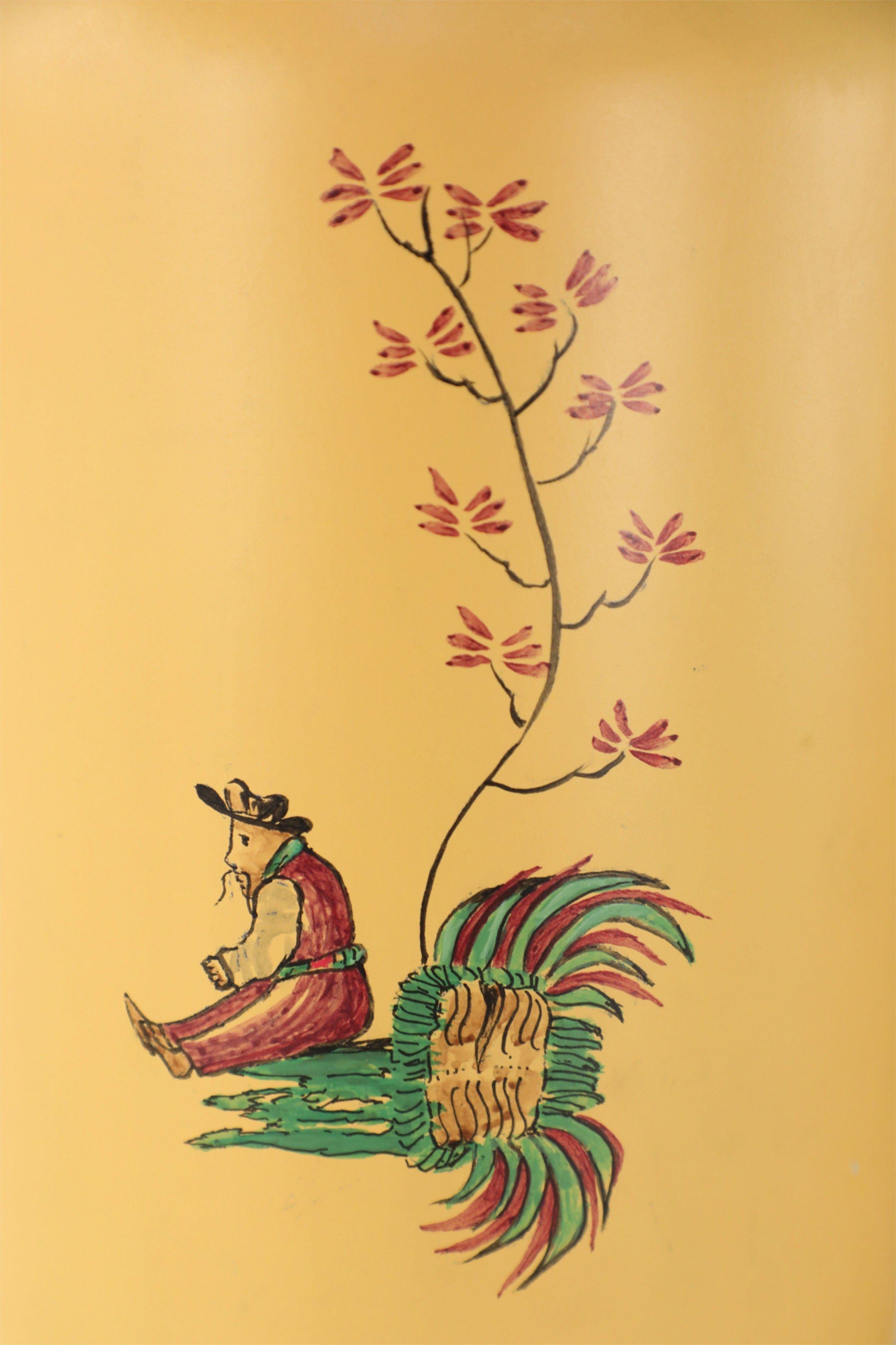 Pair of Chinese Yellow Balancing Scene Table Lamps For Sale 2