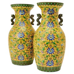 Pair of Chinese Yellow Cloisonné Vases