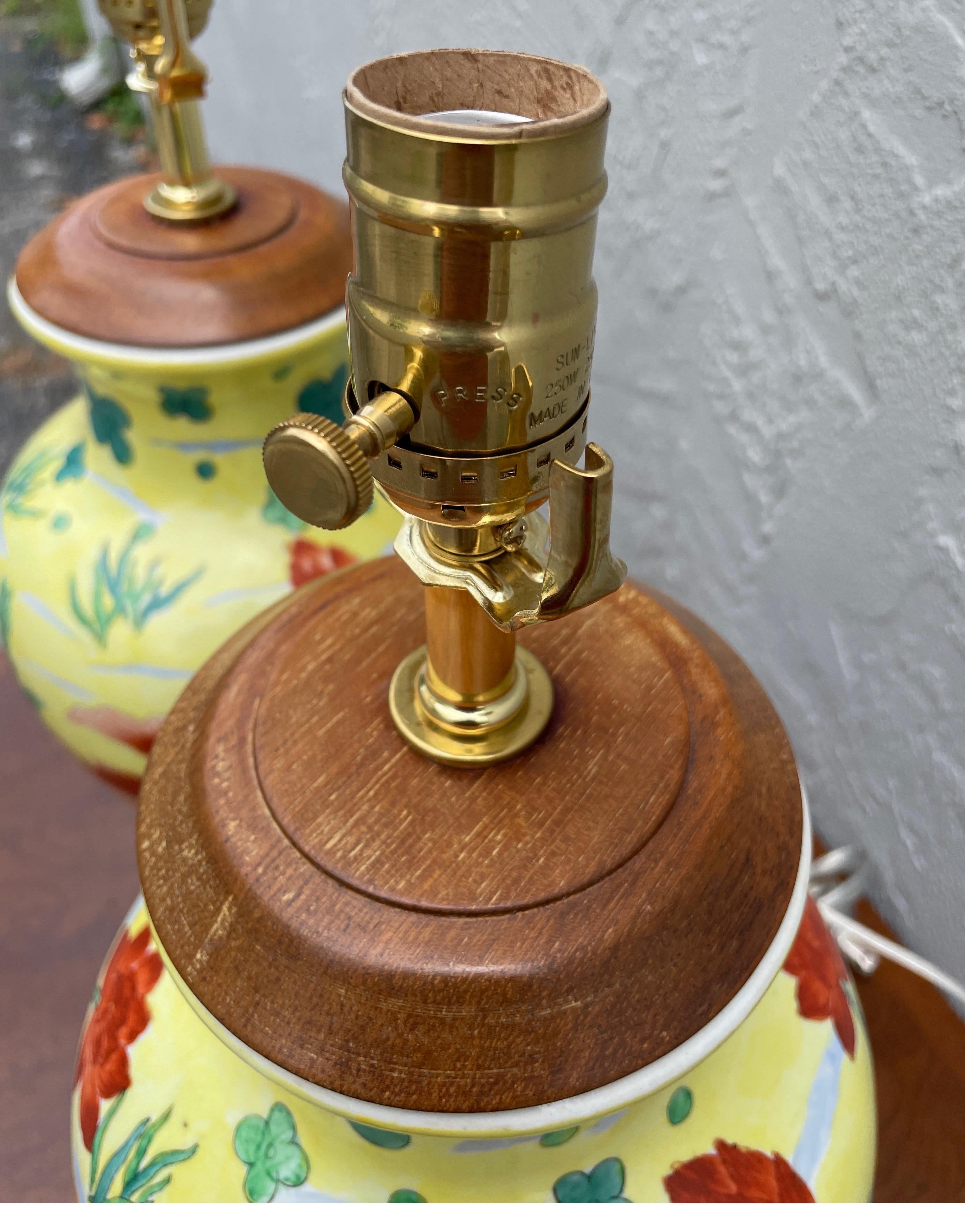 Pair of Chinese Yellow Ginger Jar Lamps with Coy Fish For Sale 3