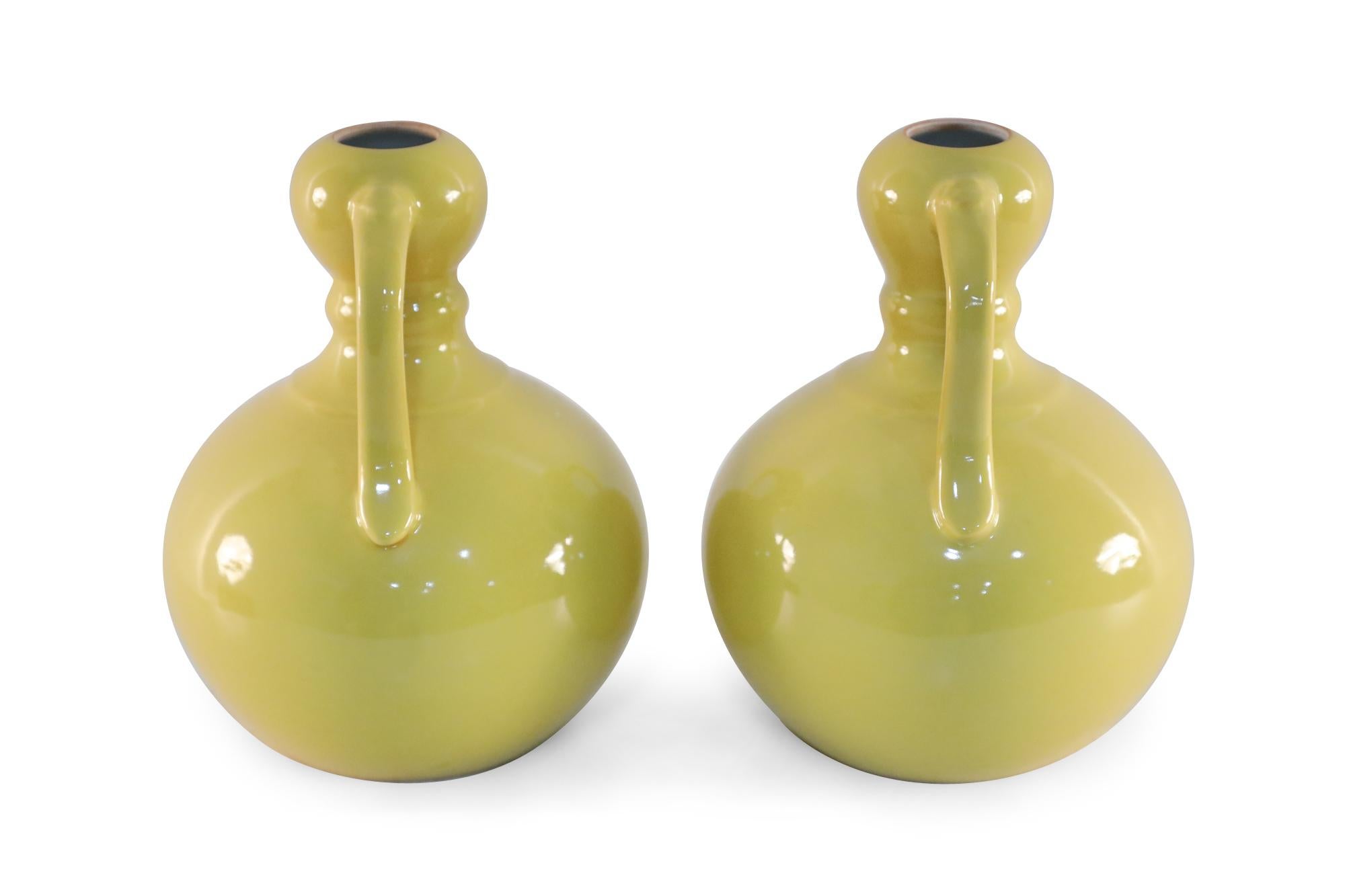 Pair of Chinese Yellow Gourd Shaped Double Handled Porcelain Vases In Good Condition In New York, NY