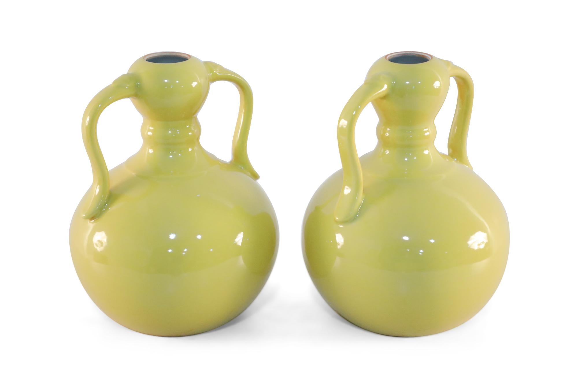 19th Century Pair of Chinese Yellow Gourd Shaped Double Handled Porcelain Vases