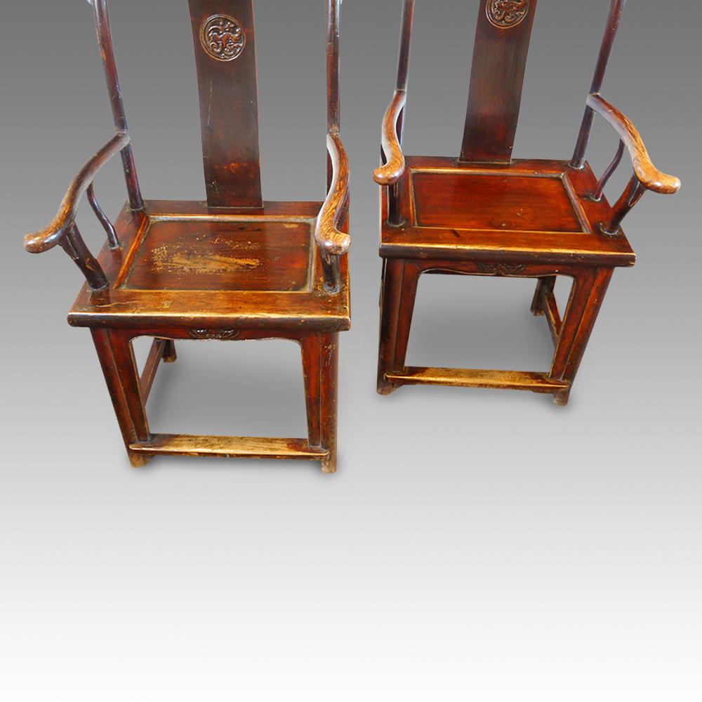 Pair of Chinese yoke back armchairs 3