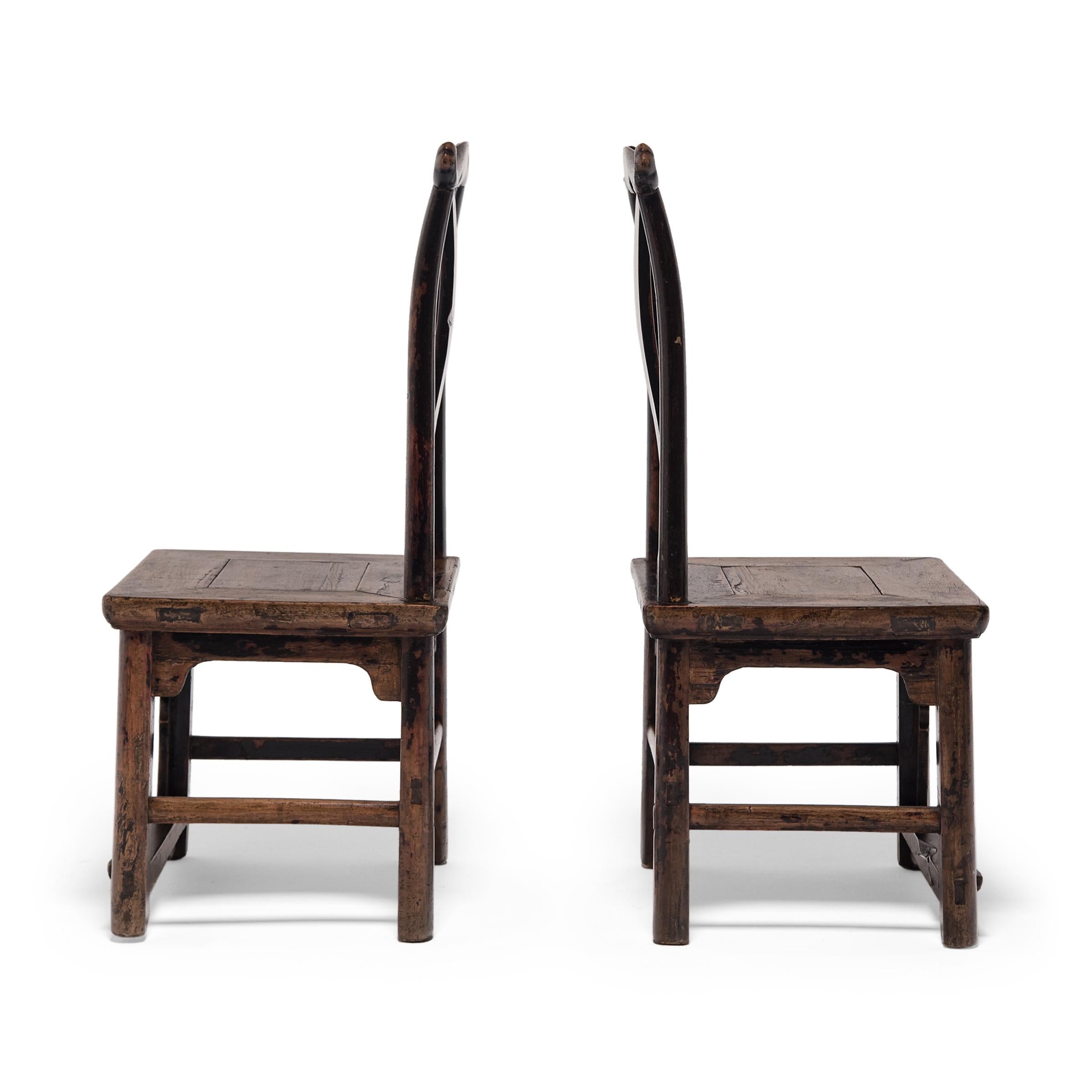 Lacquered Pair of Chinese Yokeback Children's Chairs, c. 1850 For Sale