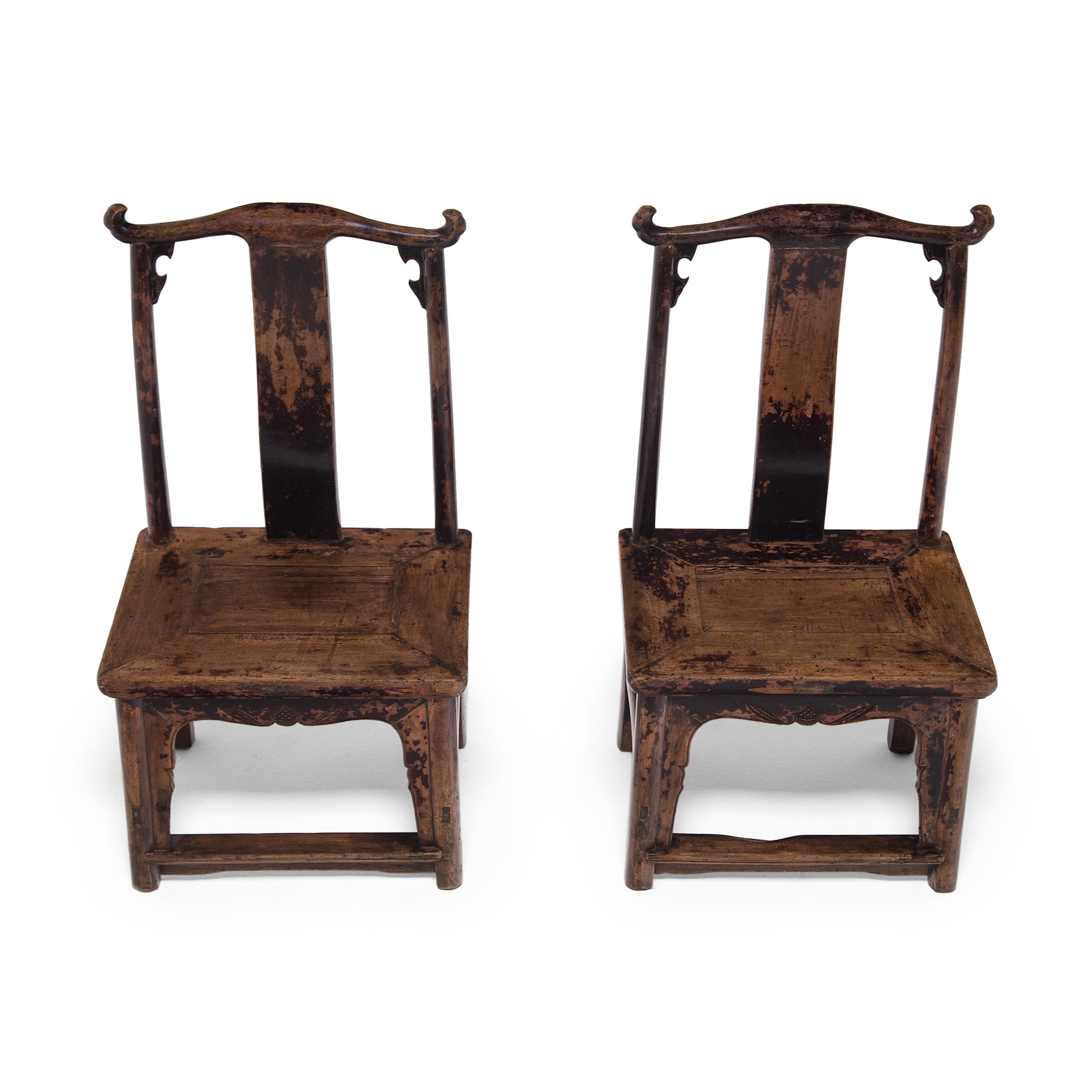 Pair of Chinese Yokeback Children's Chairs, c. 1850 In Good Condition For Sale In Chicago, IL
