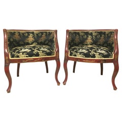 Pair of Chinoiserie Armchair in Red « Sang De Bœuf » Lacquered 19th Century