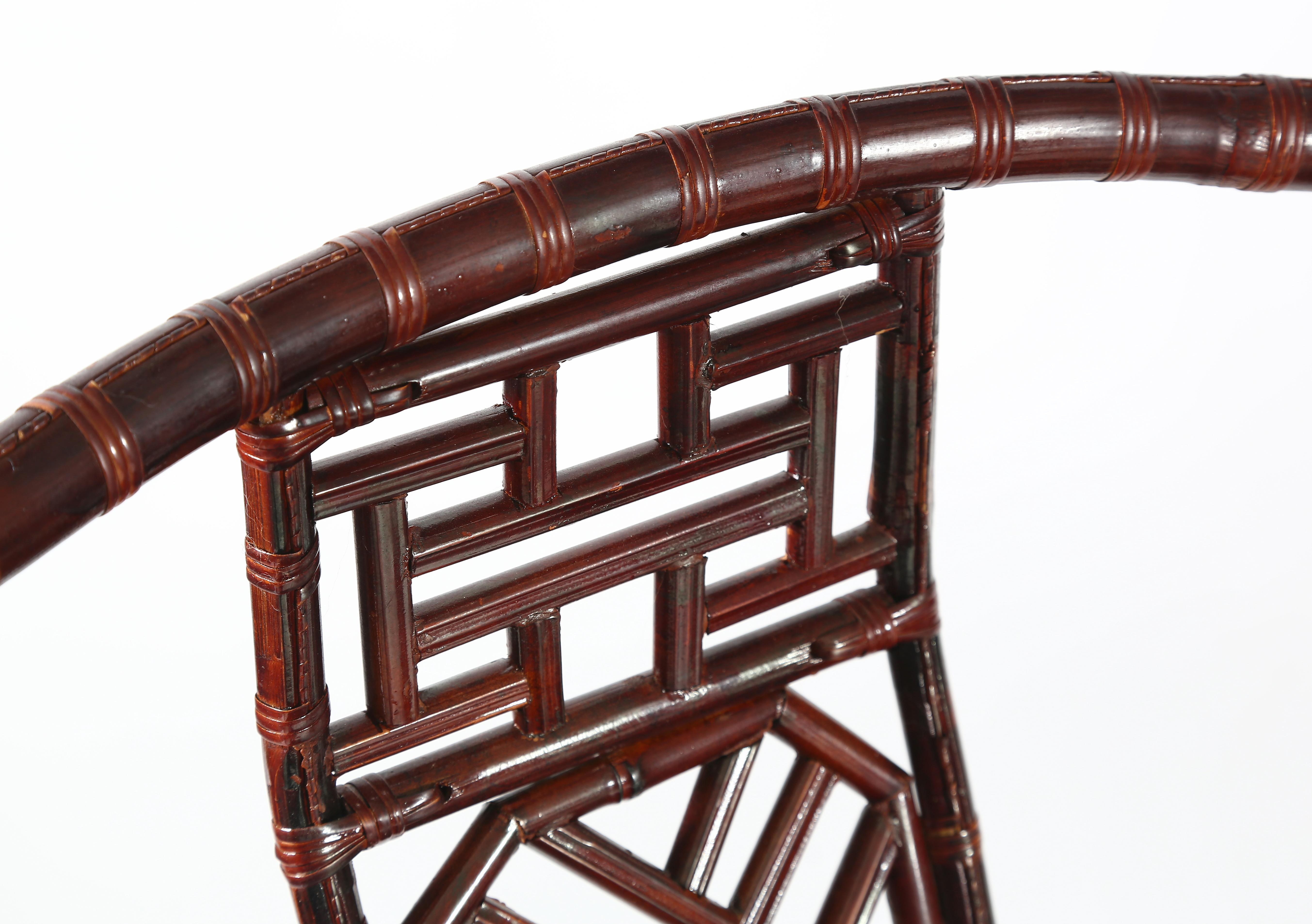 Ming Pair of Chinoiserie Bamboo Horseshoe Chairs