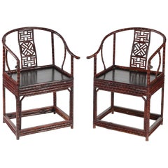 Pair of Chinoiserie Bamboo Horseshoe Chairs