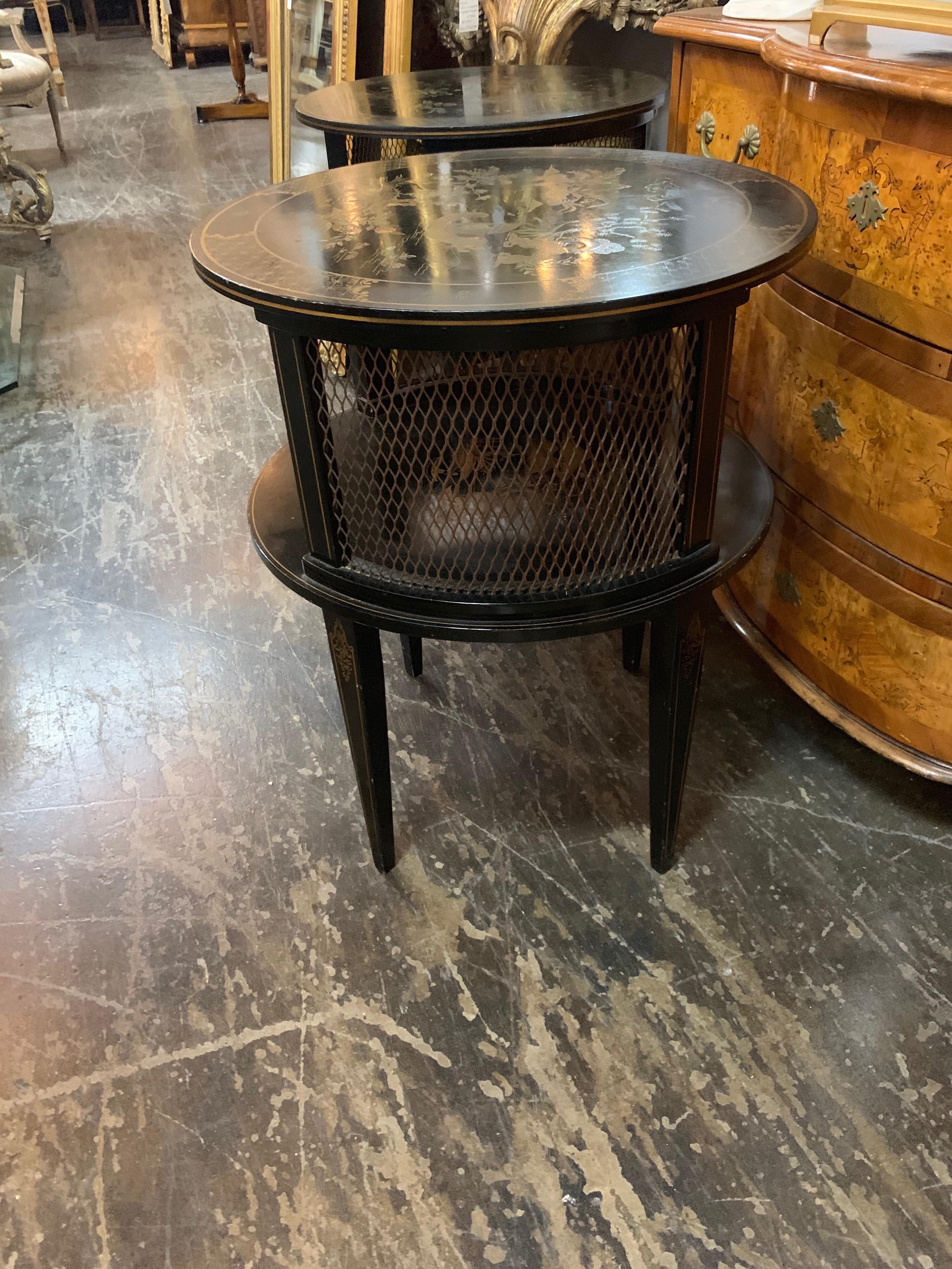 Pair of Chinoiserie Black Lacquered Side Tables In Good Condition In Dallas, TX