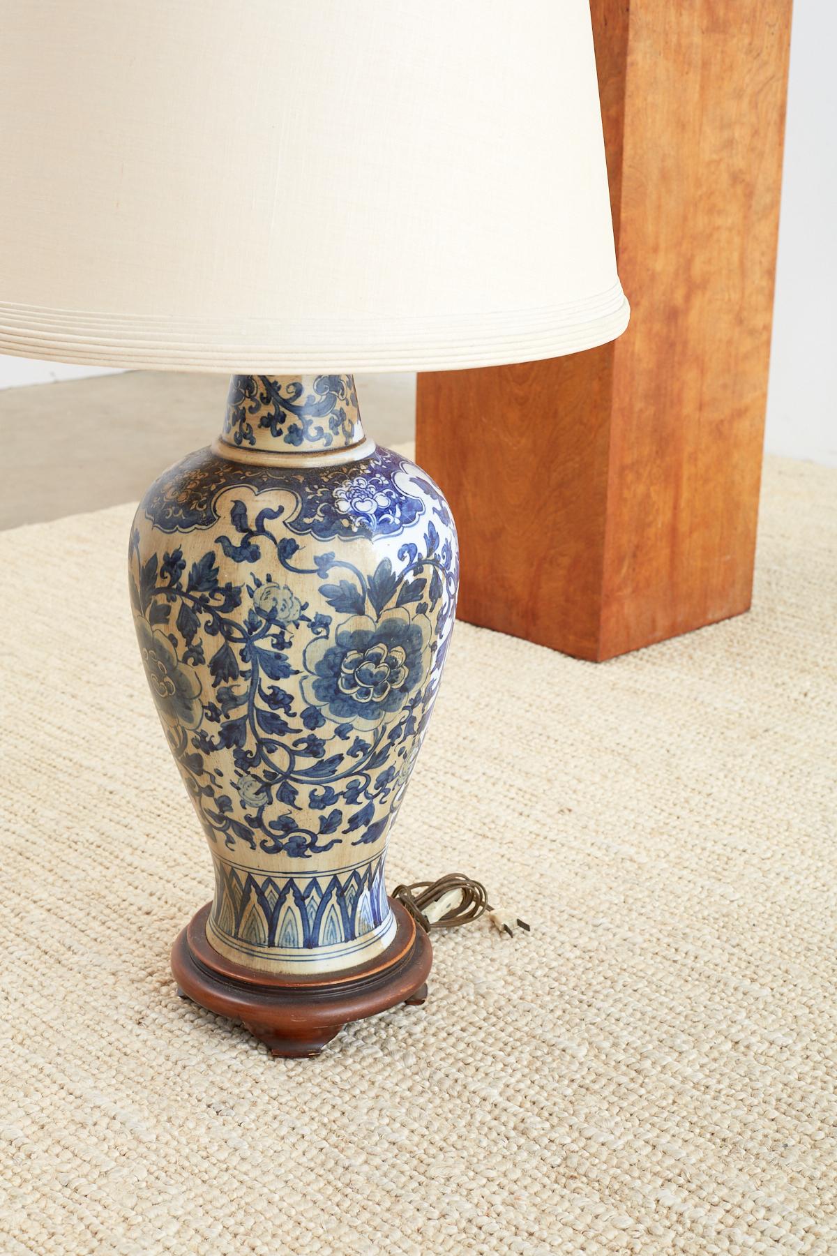 Pair of Chinoiserie Blue and White Lamps by Marbro 1