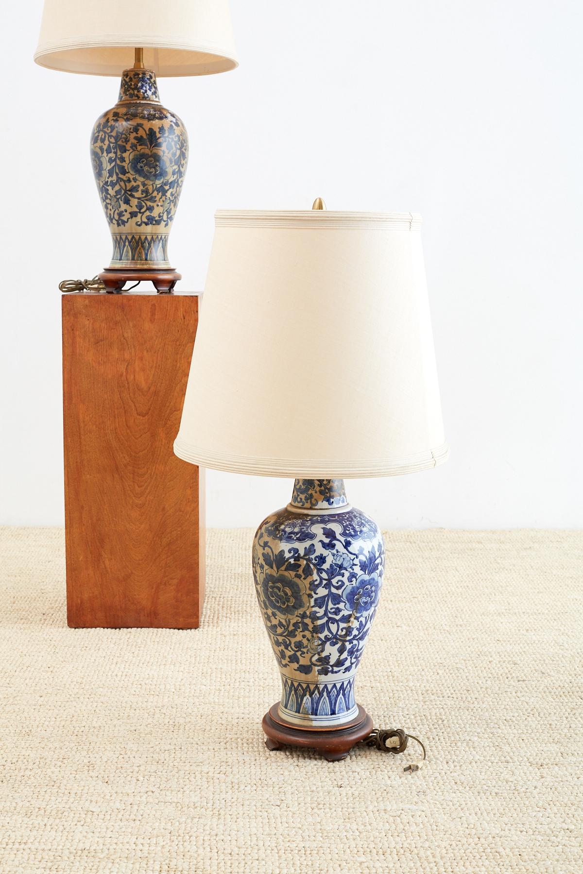 Pair of Chinoiserie Blue and White Lamps by Marbro 2