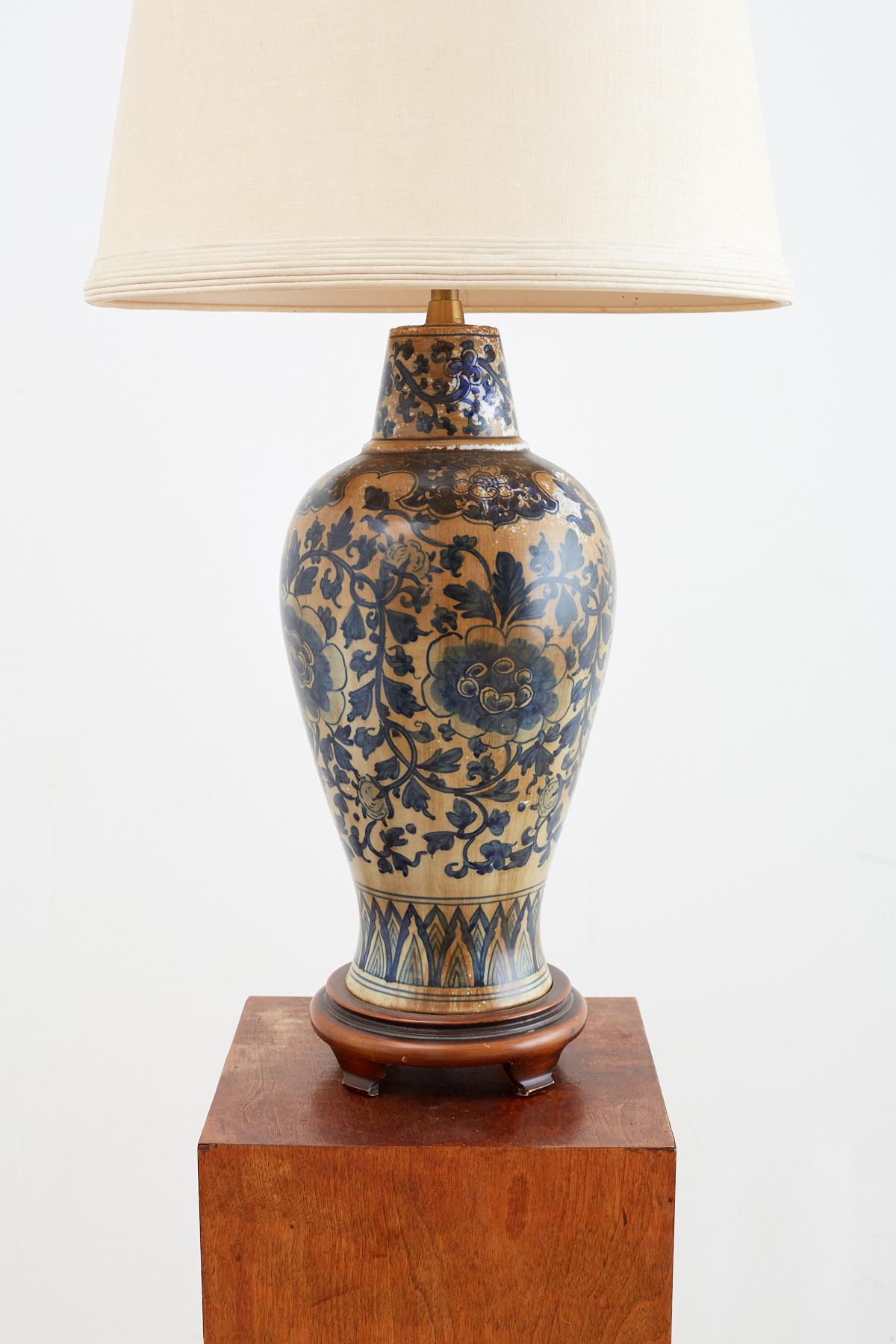 American Pair of Chinoiserie Blue and White Lamps by Marbro