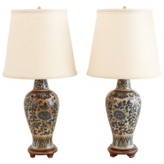 Vintage Pair of Chinoiserie Blue and White Lamps by Marbro