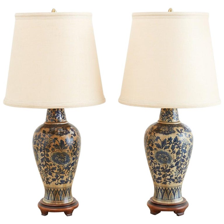 Pair of Chinoiserie Blue and White Lamps by Marbro For Sale at 1stdibs