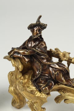 Pair of Chinoiserie Bronze Chenets, French, 19th Century