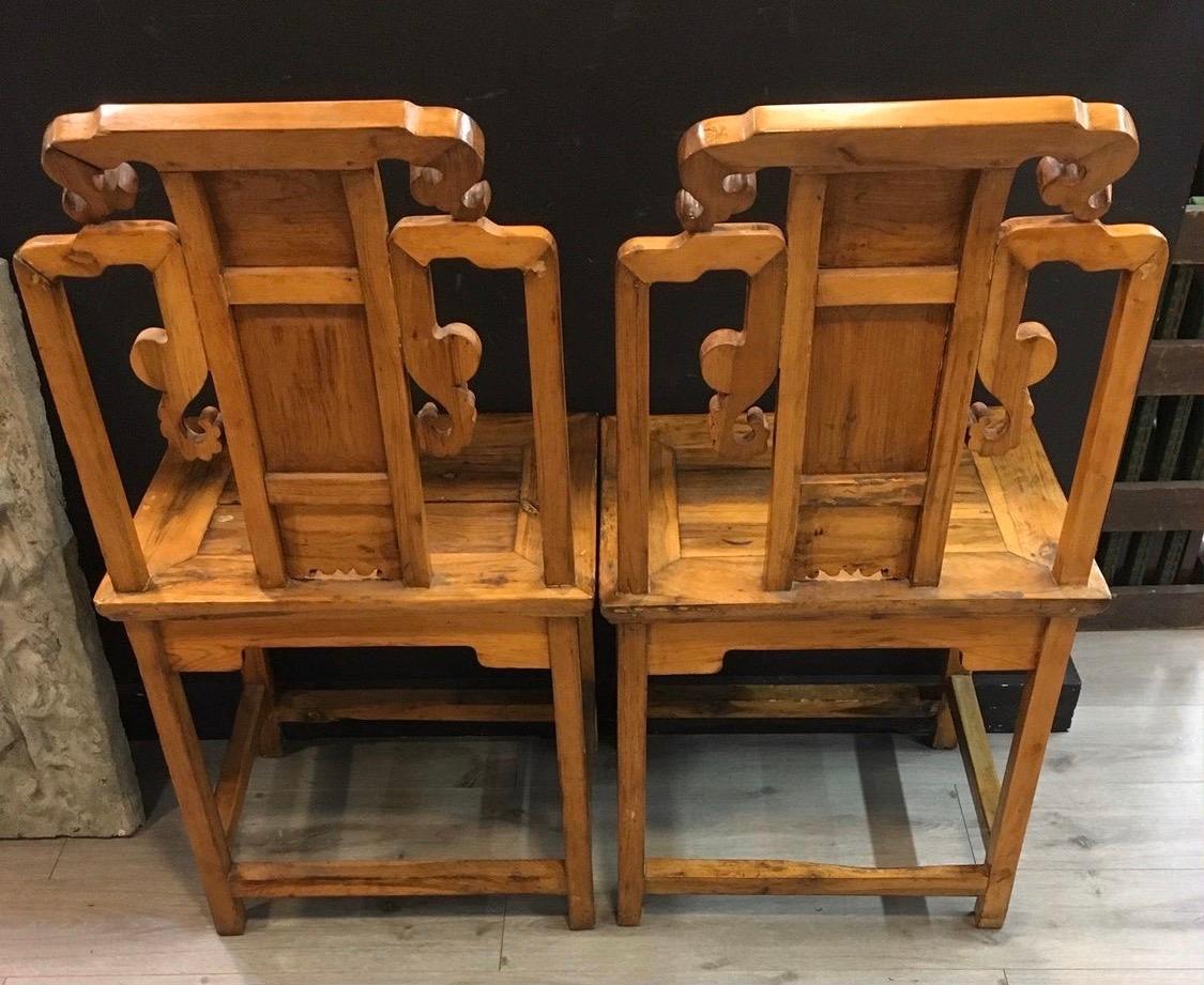 Qing Pair of Chinese Carved Asian Scholar Chairs