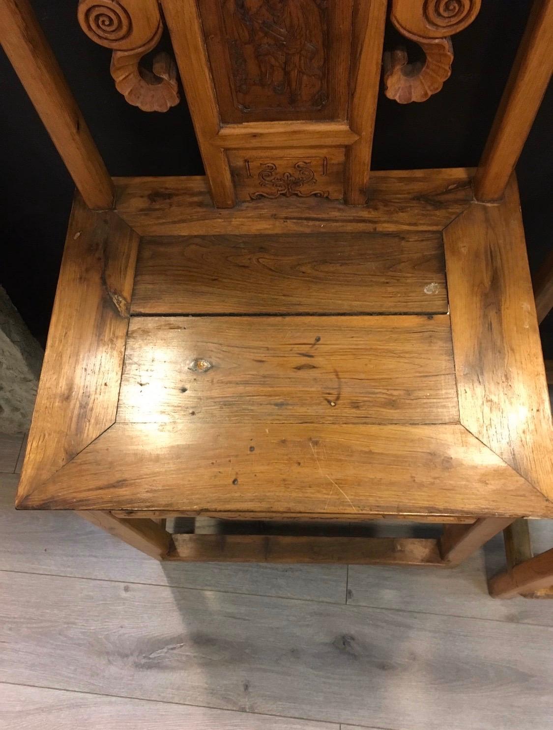 Pair of Chinese Carved Asian Scholar Chairs In Good Condition In West Hartford, CT