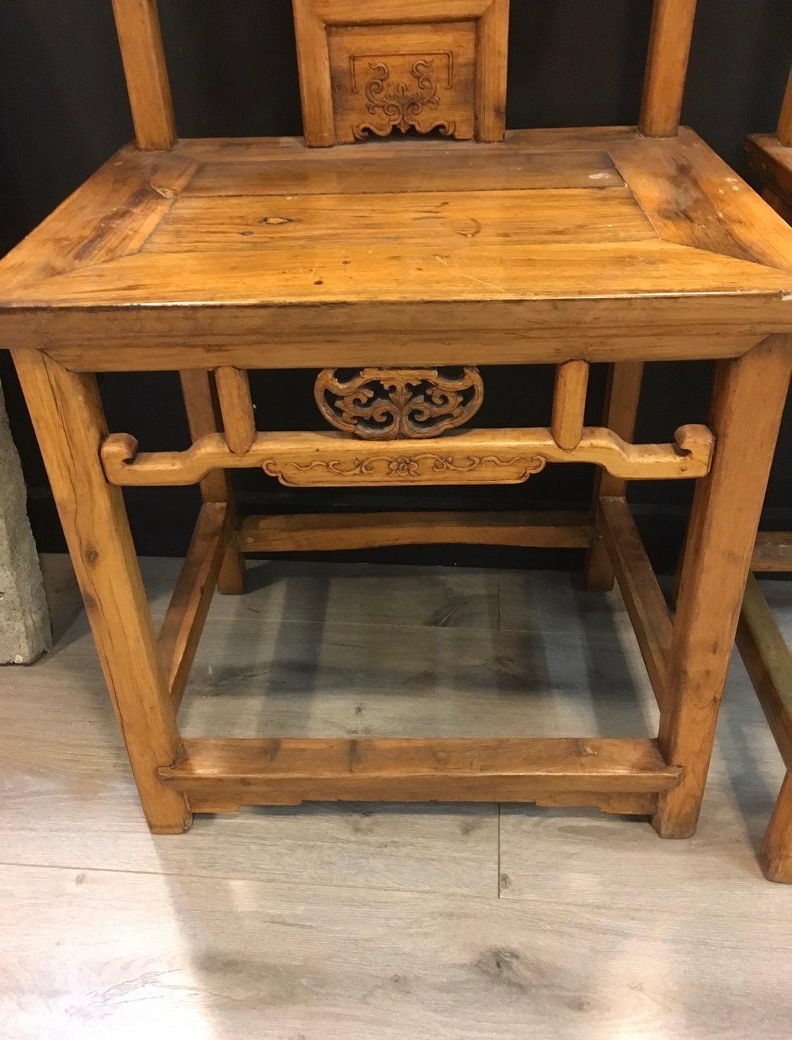 20th Century Pair of Chinese Carved Asian Scholar Chairs