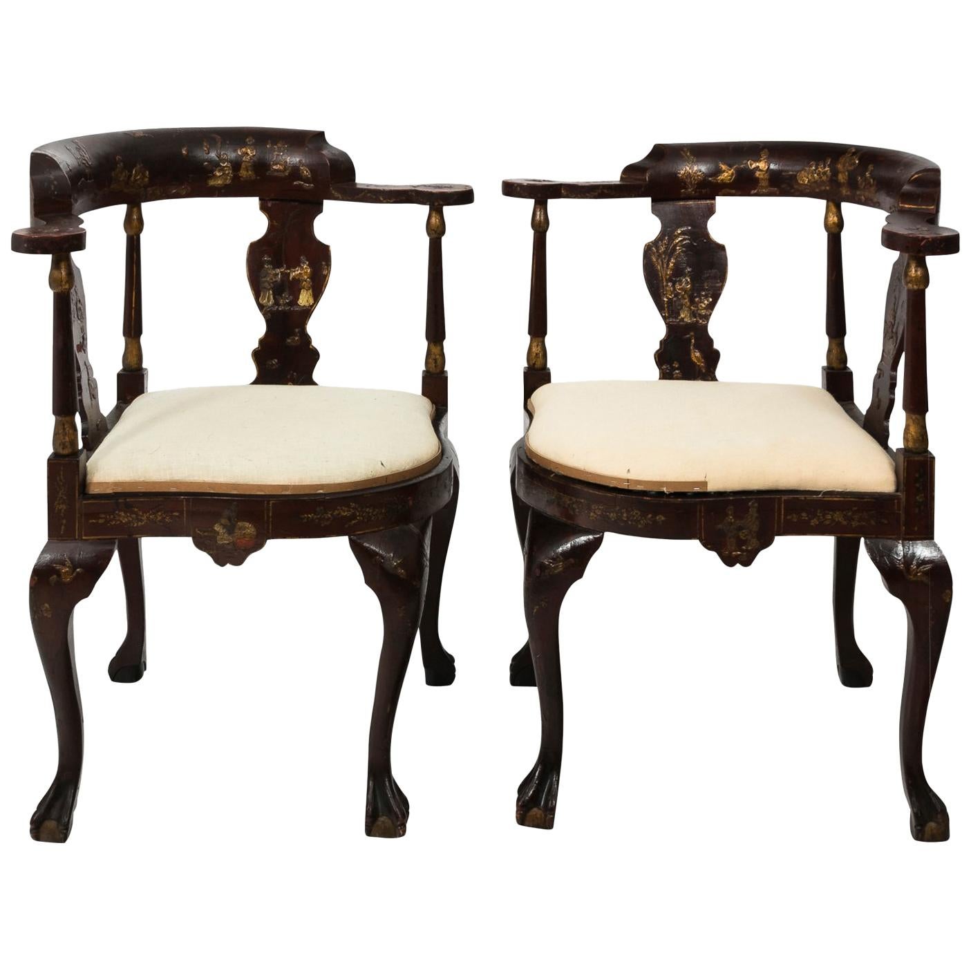 Pair of Chinoiserie Corner Chairs For Sale