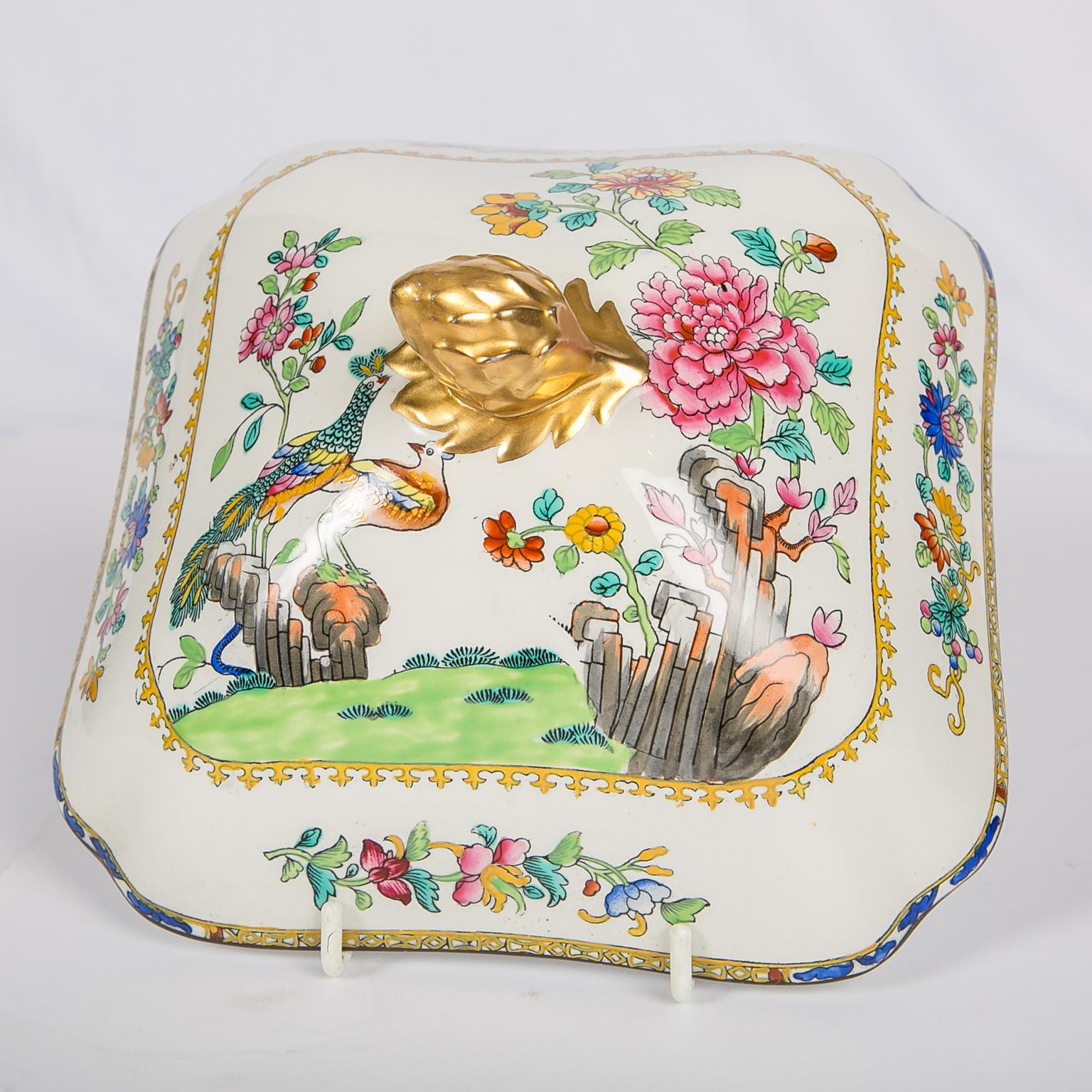 19th Century Pair of Chinoiserie Covered Dishes Made in England circa 1850