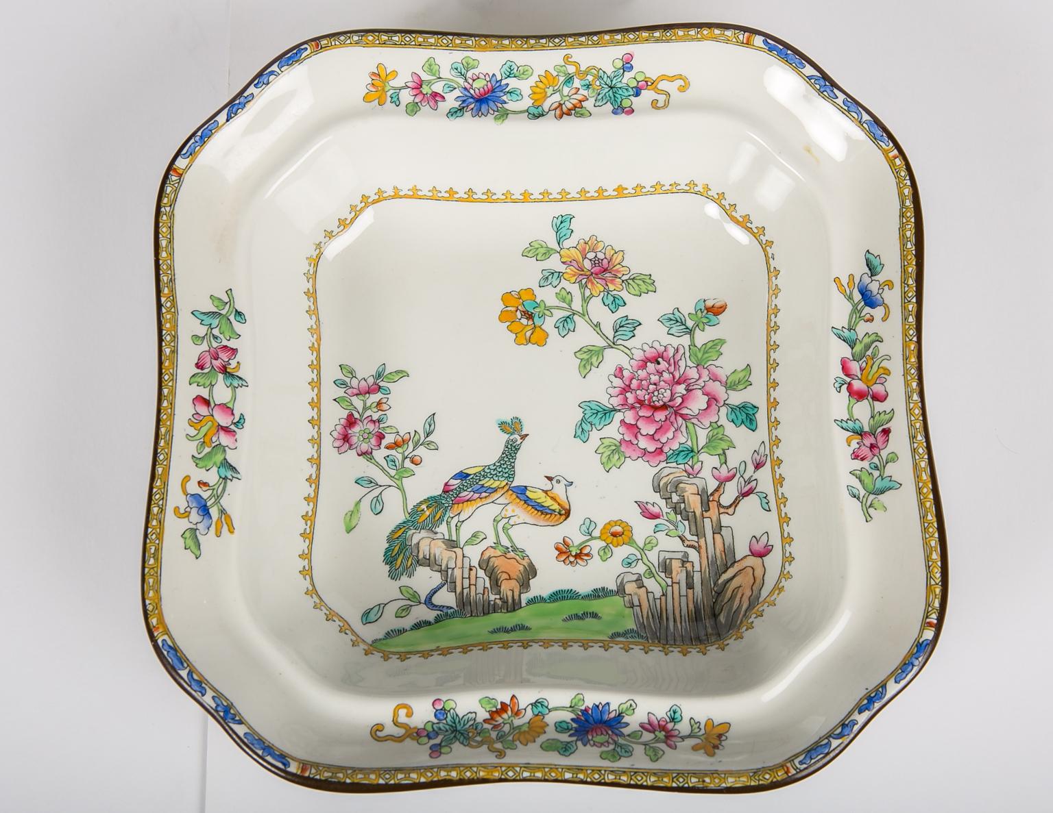 Pair of Chinoiserie Covered Dishes Made in England circa 1850 1